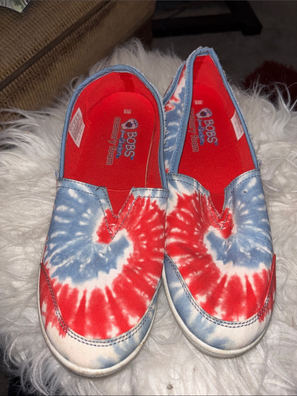 Skechers BOBS Slip-On Tie-Dye Red & Blue Memory Foam Sneakers